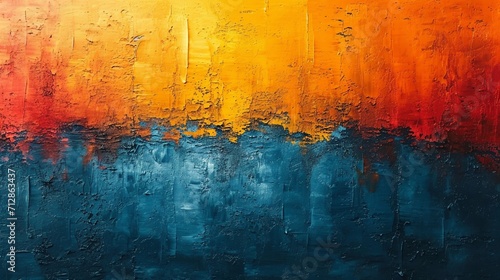 A vibrant abstract canvas merging shades of tangerine and cerulean, creating an energizing yet simple gradient, free from human representation or recognizable scenery. photo