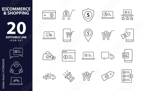 Streamlined e-commerce experience a distinctive set of minimal thin line web icons for online shopping and efficient delivery comprehensive outline icons collection in simple vector illustration
