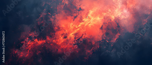 The fiery heat of the erupting volcano filled the sky with billowing smoke, creating a breathtaking display of nature's raw power and vibrant red hues