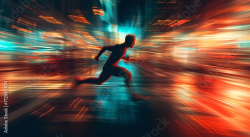 a man running through a tunnel of light
