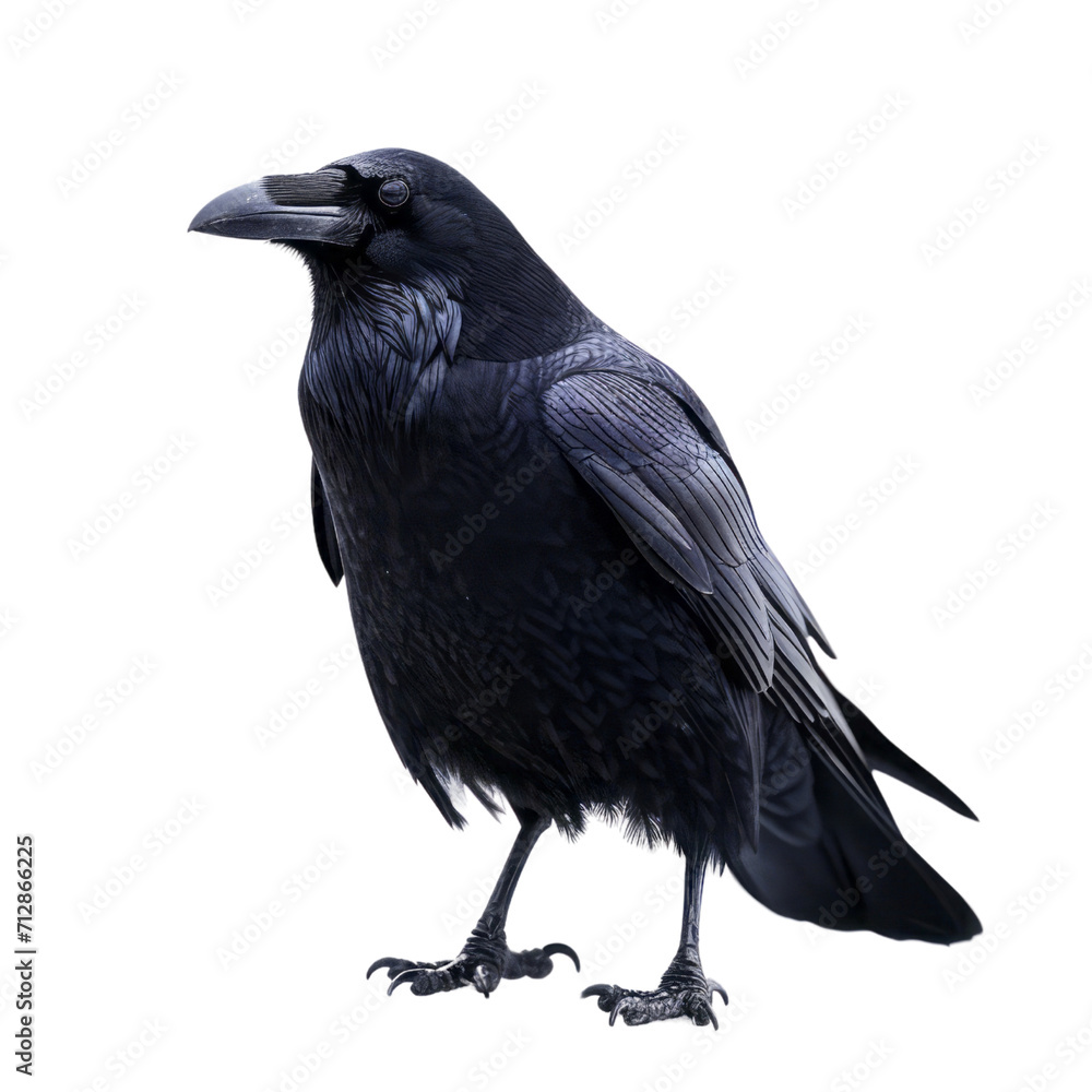 Naklejka premium The black raven stood alone. Strong but lonely. It is a symbol of change. isolate on white .png