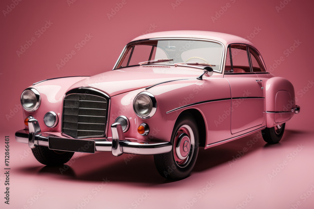 Antique Pink Coupe, on an isolated Pink Pastel background, Generative AI