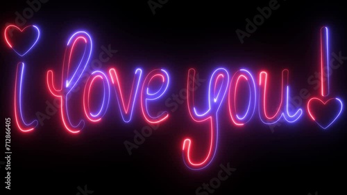 Glowing neon text i love you background. Suitable for valentine's day greeting card. Romantic valentine's day background animation. 4k video text animated.