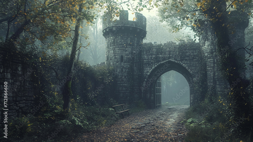 Obraz premium Step into history: Entrance to the kingdom captured in a medieval gate or checkpoint. Hand-edited generative AI enhances the enchanting ambiance.