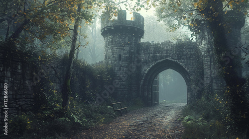 Step into history: Entrance to the kingdom captured in a medieval gate or checkpoint. Hand-edited generative AI enhances the enchanting ambiance.
