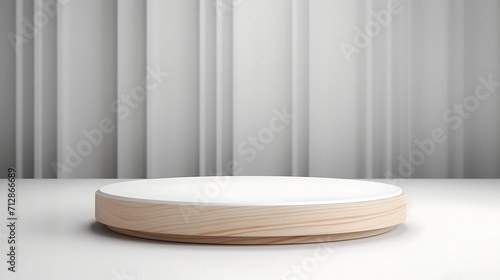 wood product display podium with white luxury background