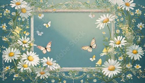 a frame adorned with daisies and butterflies, creating a whimsical border that leaves plenty of copyspace for adding your personal touch.