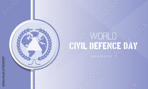 World Civil Defence Day poster with a triangular symbol in the center of a globe surrounded by strings of rice