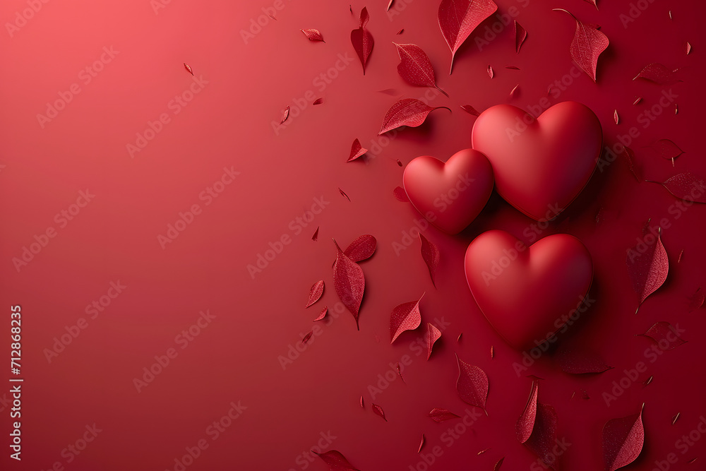 Valentines day background with heart and rose petals. 3d rendering, copy space, celebrating love Valentines day background with heart and rose petals. 3d rendering, copy space, celebrating love