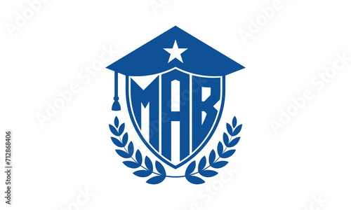MAB three letter iconic academic logo design vector template. monogram, abstract, school, college, university, graduation cap symbol logo, shield, model, institute, educational, coaching canter, tech