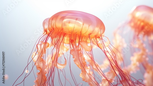 Fire Jellyfish swimming in the ocean. AI Generative.