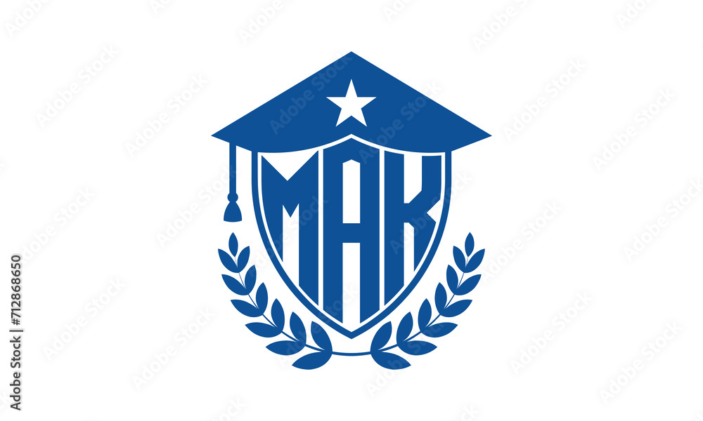 MAK three letter iconic academic logo design vector template. monogram, abstract, school, college, university, graduation cap symbol logo, shield, model, institute, educational, coaching canter, tech MAK three letter iconic academic logo design vector template. monogram, abstract, school, college, university, graduation cap symbol logo, shield, model, institute, educational, coaching canter, tech