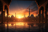 Ramadan Kareem Mosque windows sunset view