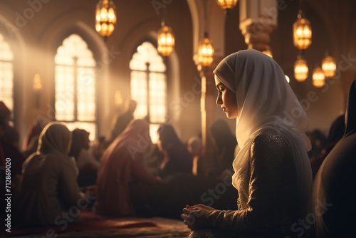 Muslim woman in the mosque during the holy month of Ramadan Kareem