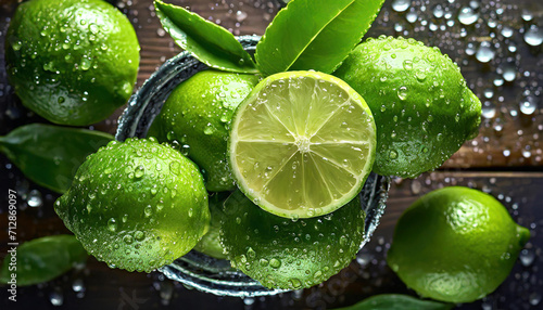 Limonki w wodzie, dekoracja, tło, generative ai