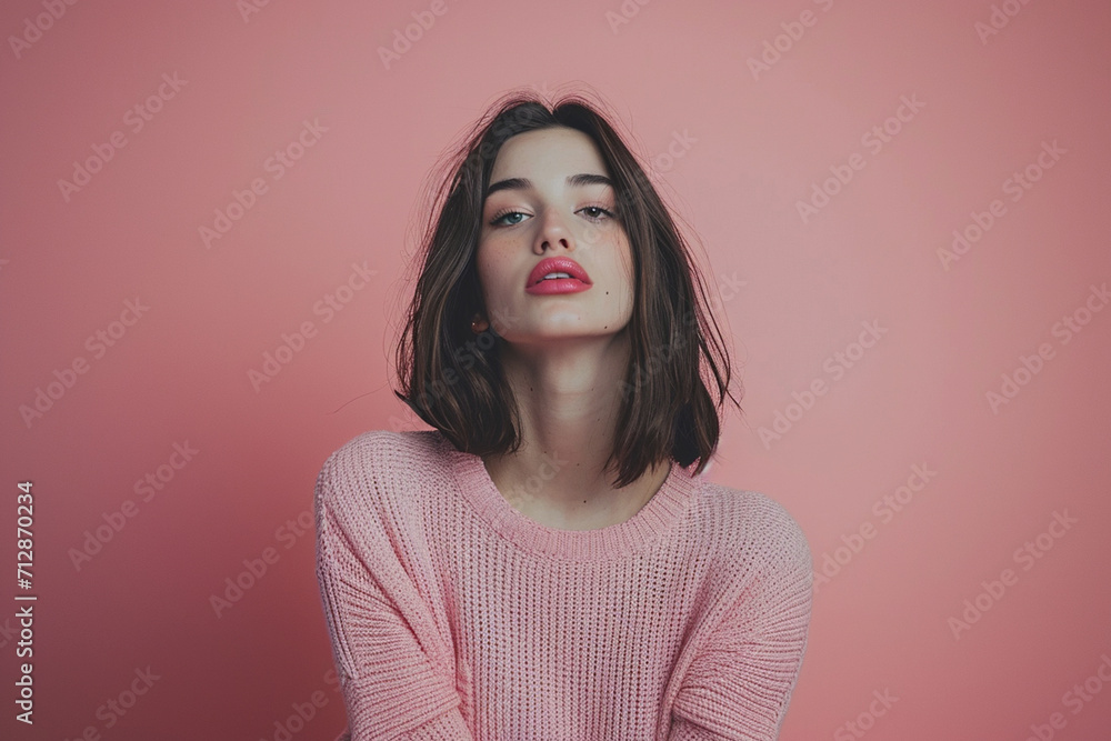 portrait of a fashion young woman in a studio muted color background and minimalistic portrait of a fashion young woman in a studio muted color background and minimalistic