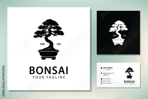 bonsai logo design silhouette icon vector