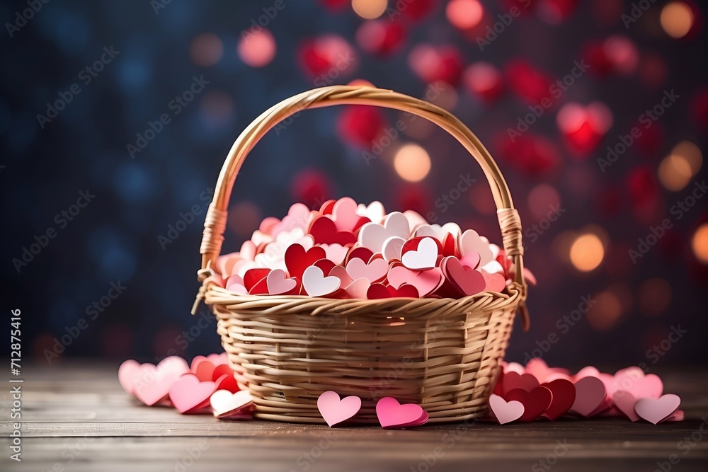Basket of hearts on a table Basket of hearts on a table