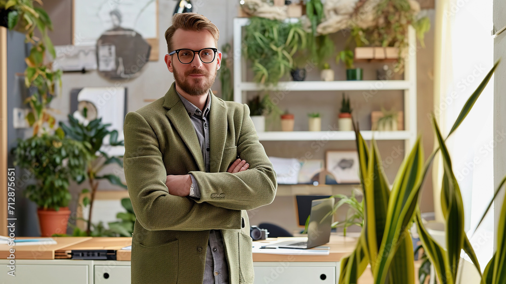 Confident male architect in office with crossed arms Confident male architect in office with crossed arms
