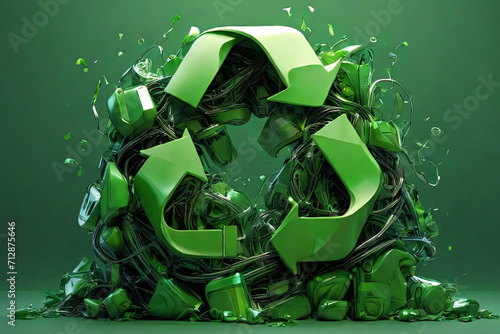 Eco-friendly innovation comes to life in this generative AI illustration, showcasing a vibrant green recycling concept for a sustainable future.