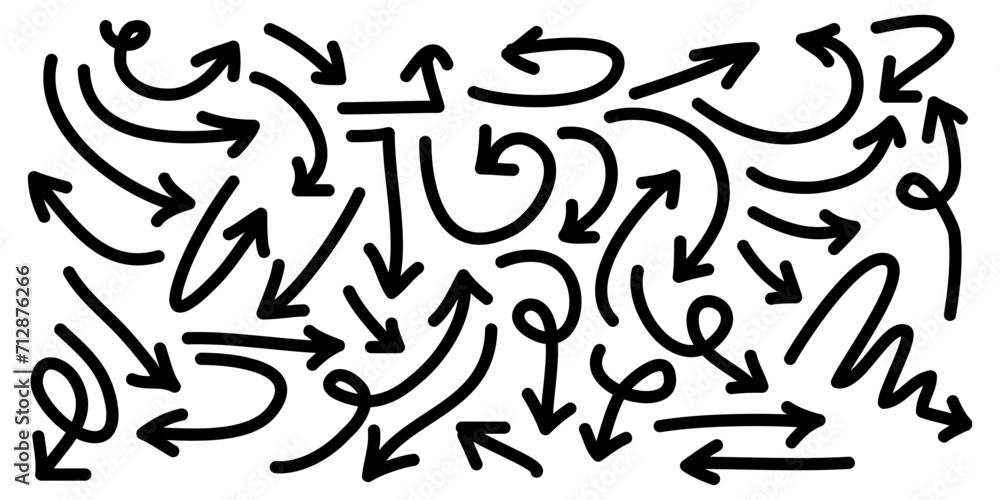 Hand drawn Arrows icons Set. arrow icon with various directions. Doodle vector illustration. isolated on a white background Hand drawn Arrows icons Set. arrow icon with various directions. Doodle vector illustration. isolated on a white background