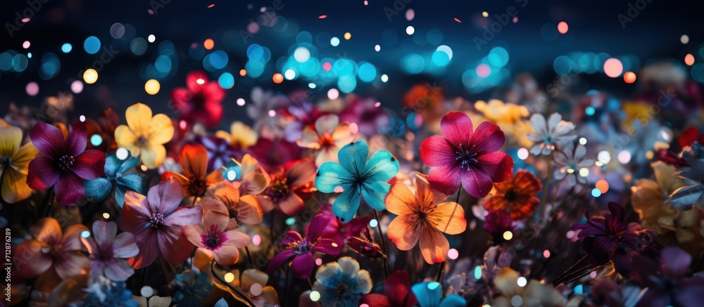 Colorful flowers light up the night sky, new year's eve concept
