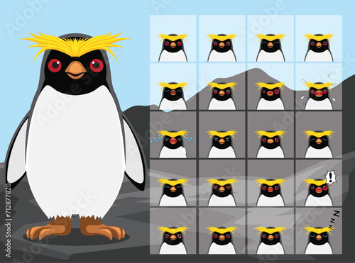 Macaroni Penguin Cartoon Emotion faces Vector Illustration