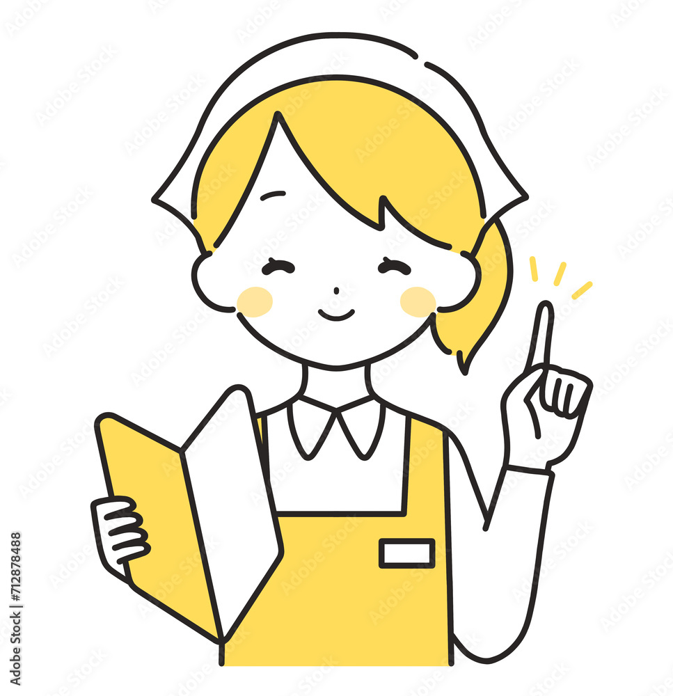 黄色|初心者マークを持つ三角巾の女性店員|エプロン 黄色|初心者マークを持つ三角巾の女性店員|エプロン