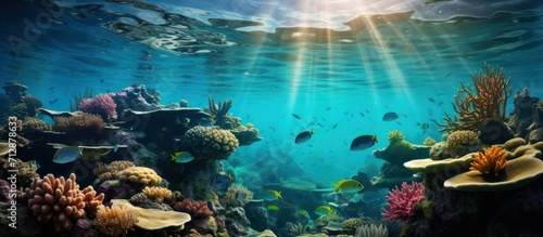 Underwater view with coral reefs and colorful fish © GoDress