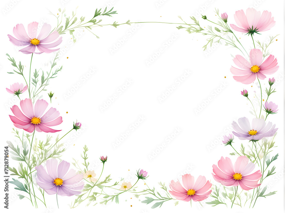 watercolor-illustration-baby-cosmos-flowers-forming-a-delicate-minimalist-frame-floating-without