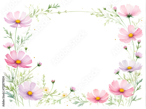 watercolor-illustration-baby-cosmos-flowers-forming-a-delicate-minimalist-frame-floating-without
