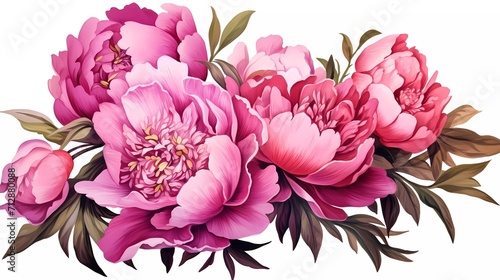 watercolor illustration of pink flowers  flower clip art. Bouquet of peonies. generative ai