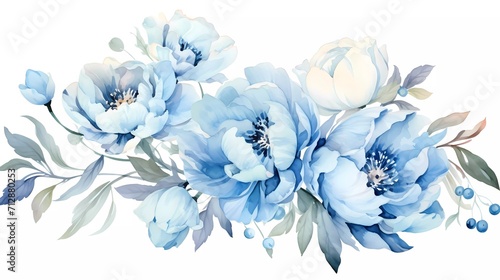 Fototapeta Naklejka Na Ścianę i Meble -  watercolor illustration of light blue flowers, flower clip art. Bouquet of peonies. generative ai