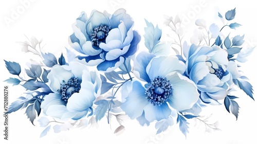 Fototapeta Naklejka Na Ścianę i Meble -  watercolor illustration of light blue flowers, flower clip art. Bouquet of peonies. generative ai
