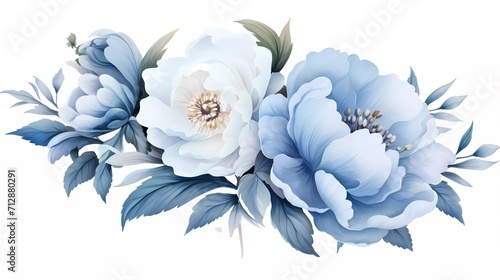 Fototapeta Naklejka Na Ścianę i Meble -  watercolor illustration of light blue flowers, flower clip art. Bouquet of peonies. generative ai