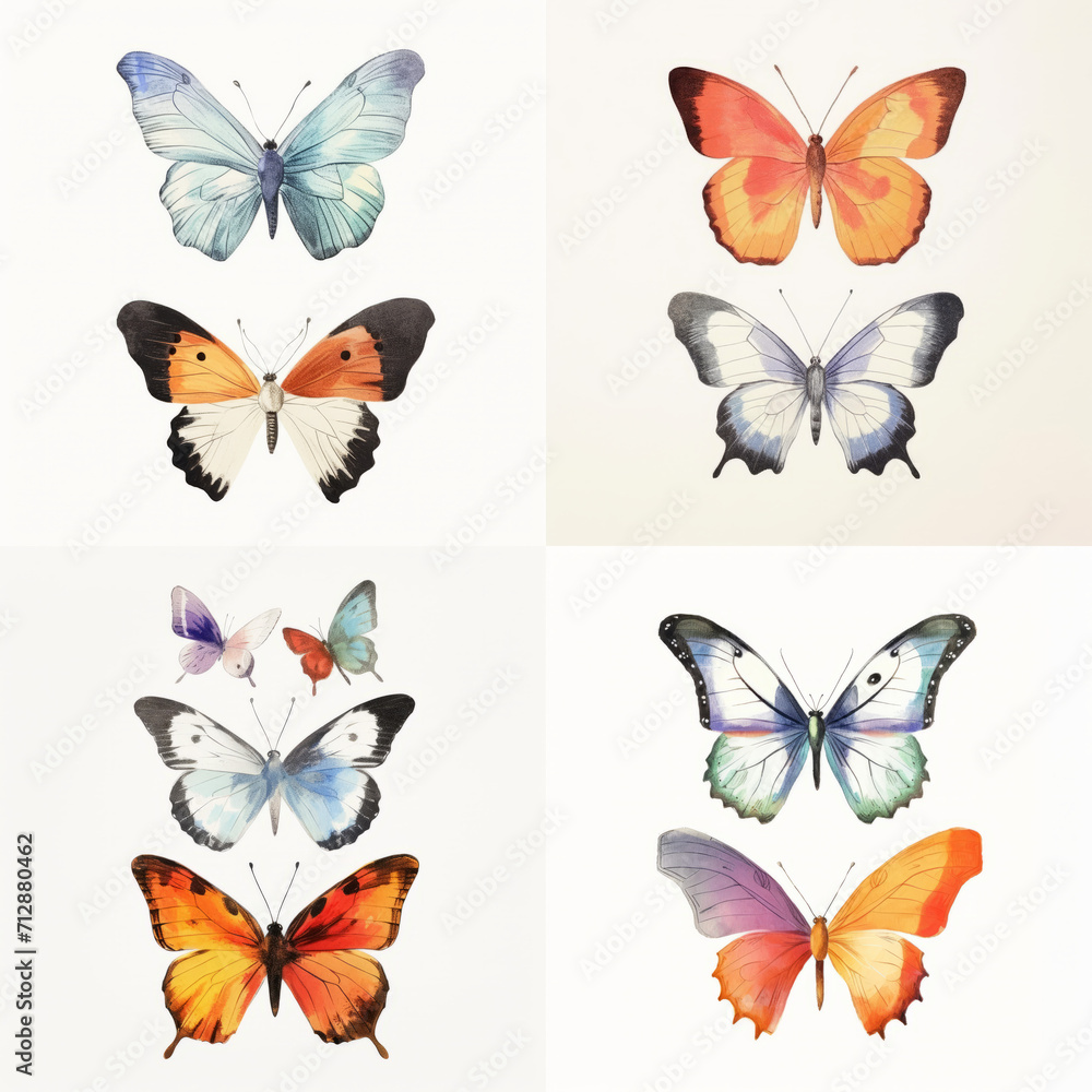 Set of butterfly watercolor