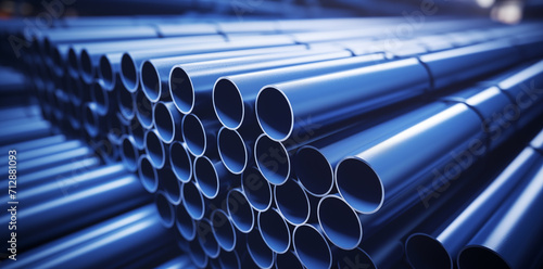 Steel pipes in a warehouse. Industrial background
