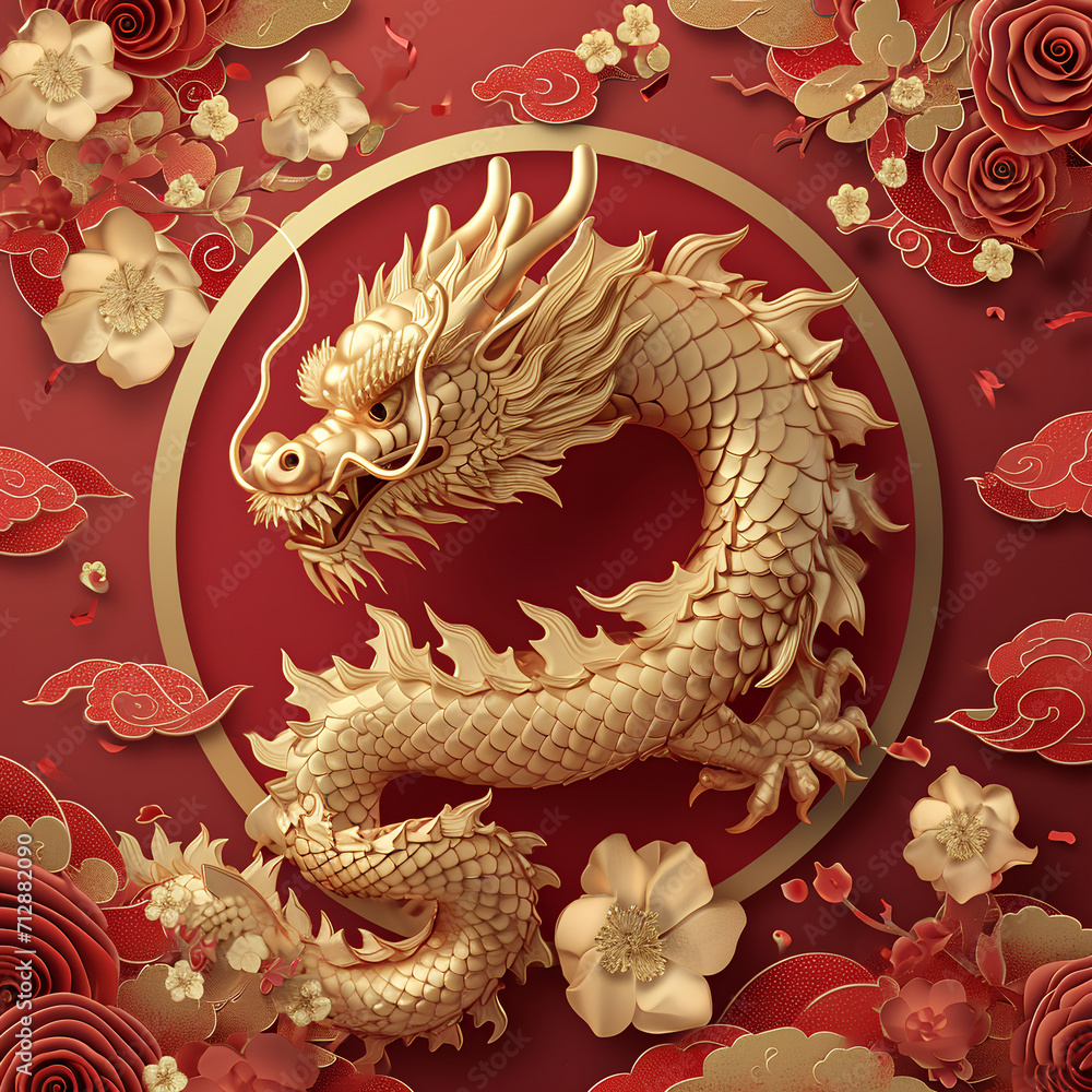 Fototapeta premium chinese new year golden dragon, lunar of the year