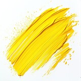 Yellow paint brush stroke isolated on white background. Abstract art background.