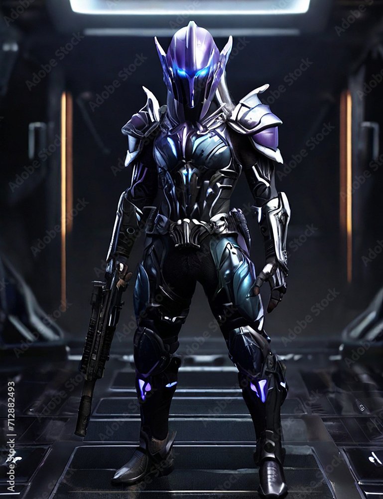 Naklejka premium full body a high elf sci soldier Generative AI photo