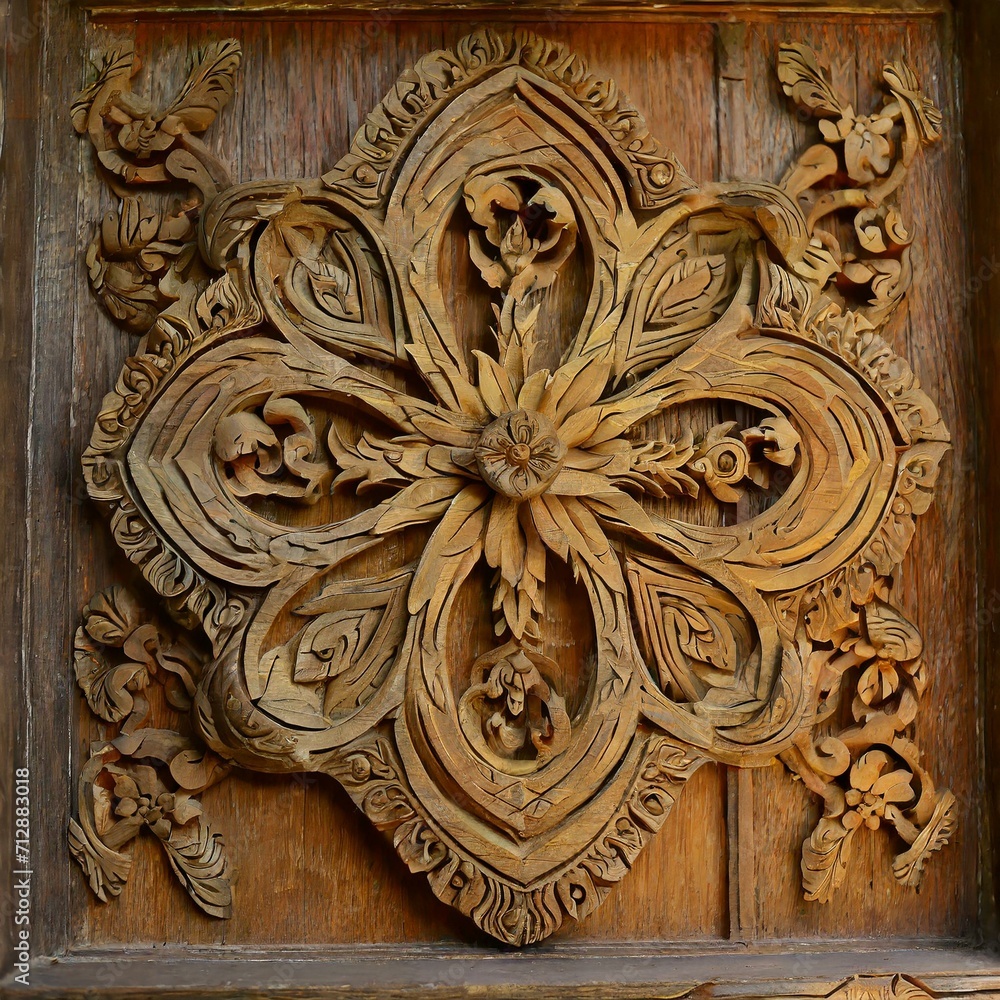 wooden door.the beauty of traditional wood carving, portraying the cultural depth and skill required to produce the intricate patterns synonymous with this ancient craft