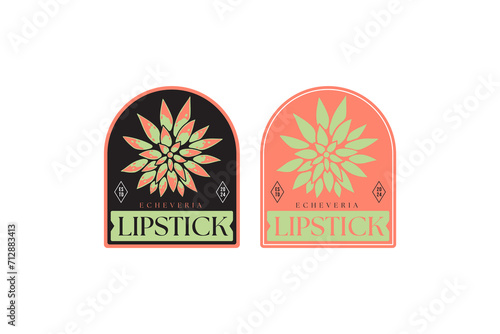 lipstick succulents and echeveria badge emblem logo design for plant shop and lover business
