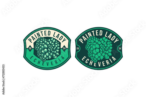 painted lady succulents and echeveria badge emblem logo design for plant shop and lover business
