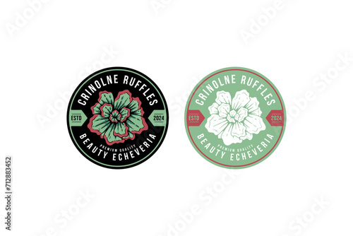 crinolne ruffles succulents and echeveria badge emblem logo design for plant shop and lover business
