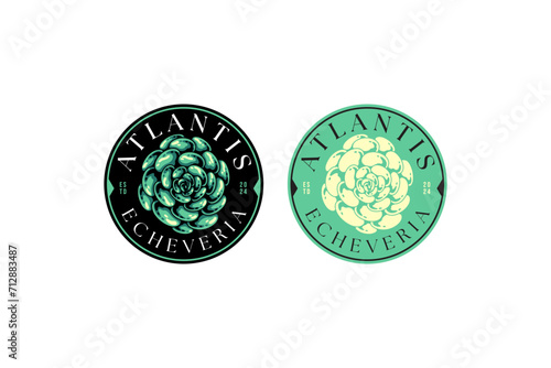 atlantis succulents and echeveria badge emblem logo design for plant shop and lover business
