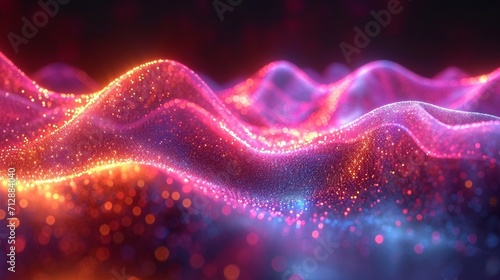 Luminous neon wave in 3D  with an iridescent  fluid motion against a dark  colorful abstract background. Realistic  HD quality.