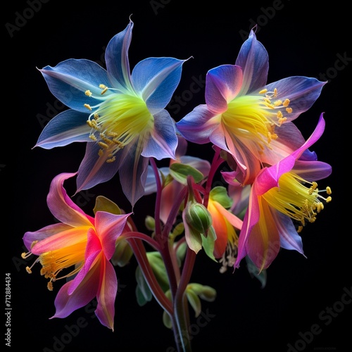 Generative AI Columbine Flower neon Color illustration photo