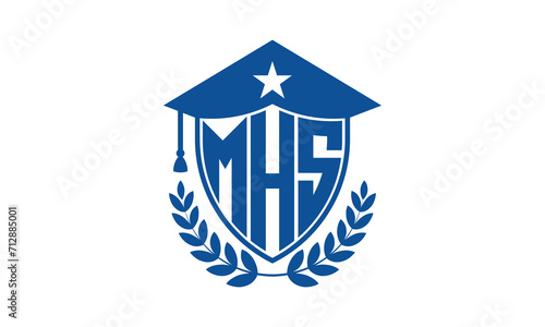 MHS three letter iconic academic logo design vector template. monogram, abstract, school, college, university, graduation cap symbol logo, shield, model, institute, educational, coaching canter, tech