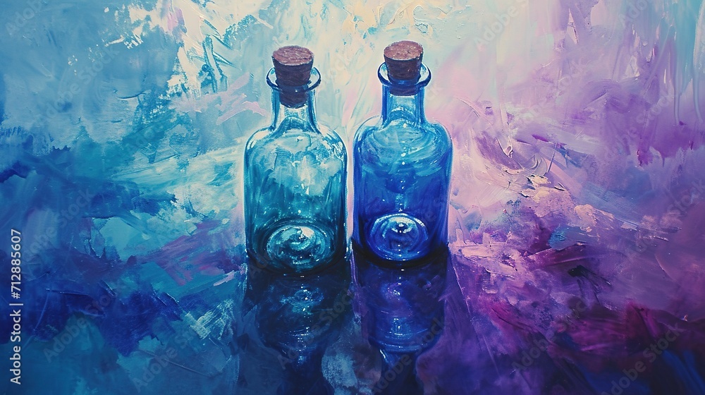 bottles with blue pastel and purple pastel on water bottles with blue pastel and purple pastel on water