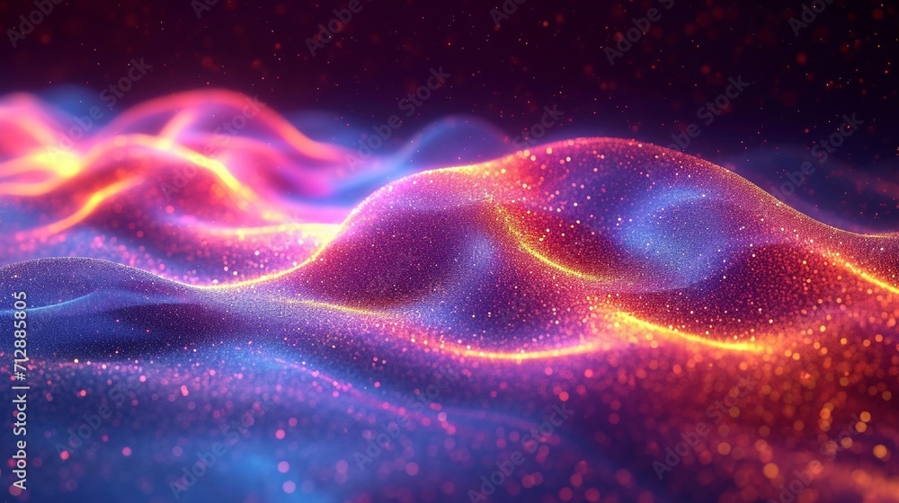 Neon, shimmering wave in fluid 3D motion. Iridescent colors on a vivid, abstract holographic background. Crisp HD quality. Neon, shimmering wave in fluid 3D motion. Iridescent colors on a vivid, abstract holographic background. Crisp HD quality.